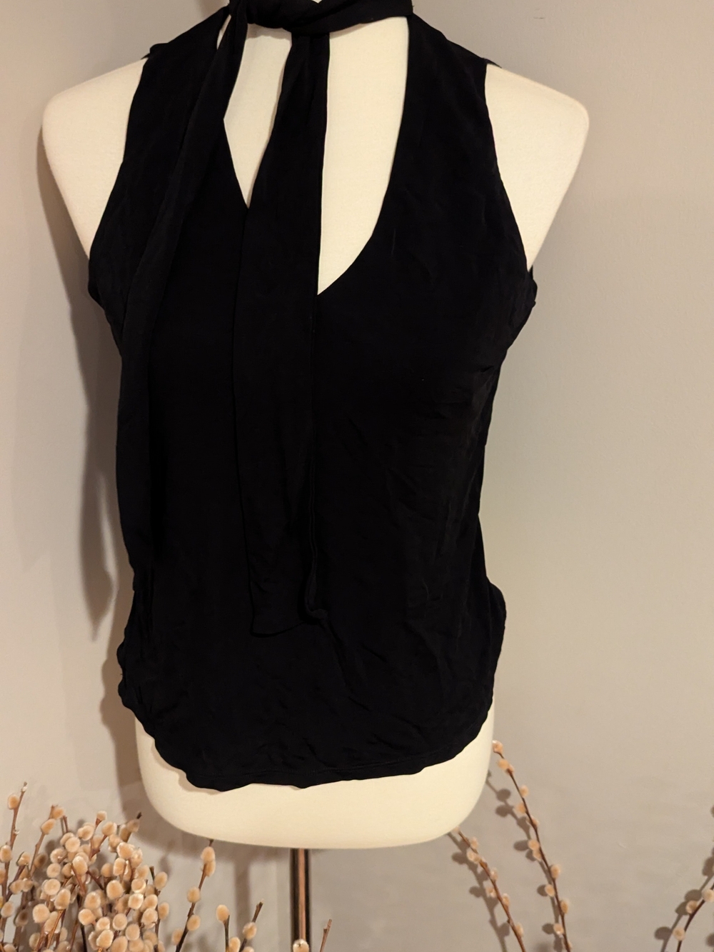 INC Black Halter Tie-Neck Top